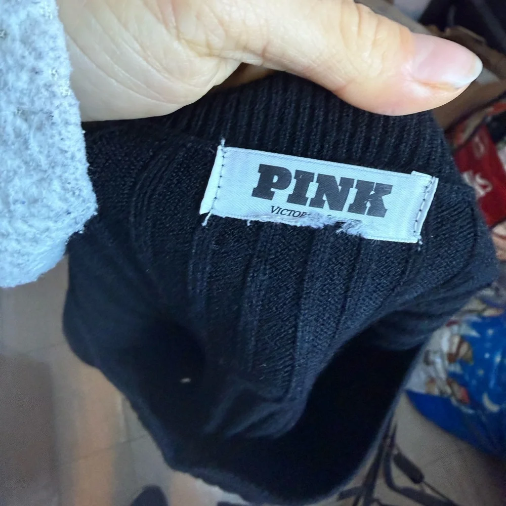 PINK Victoria’s Secret Black Ribbed Crewneck Sweater